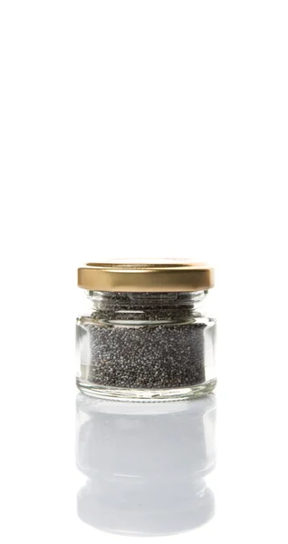 Black Poppy Seeds Small Mason Jar White Background — Stock Photo, Image