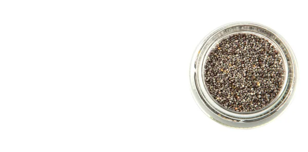 Black Poppy Seeds Small Mason Jar White Background — Stock Photo, Image