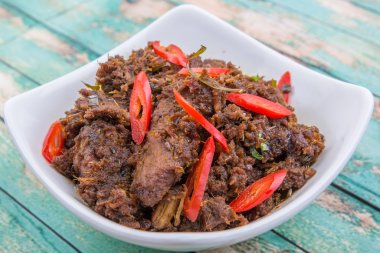 Malezya çanak Rendang Tok veya sığır eti haşlanmış Kuru