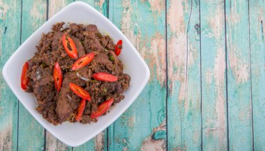 Malezya çanak Rendang Tok veya sığır eti haşlanmış Kuru