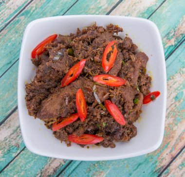 Malezya çanak Rendang Tok veya sığır eti haşlanmış Kuru