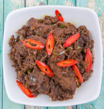 Malezya çanak Rendang Tok veya sığır eti haşlanmış Kuru
