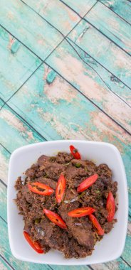 Malezya çanak Rendang Tok veya sığır eti haşlanmış Kuru