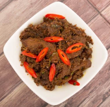 Malezya çanak Rendang Tok veya sığır eti haşlanmış Kuru