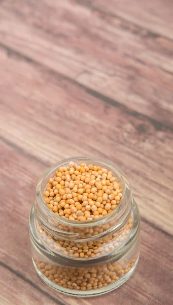 Mustard seeds in the glass jar — Stock Photo, Image