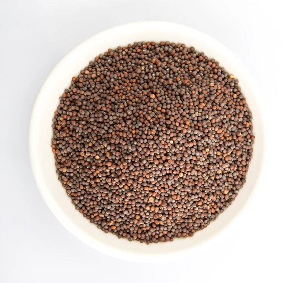 Mustard seeds in the white bowl — Stock Photo, Image