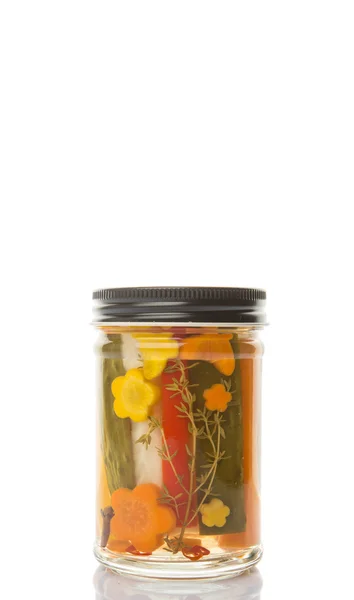 Pickled vegetables mix in jar — Stock Photo, Image