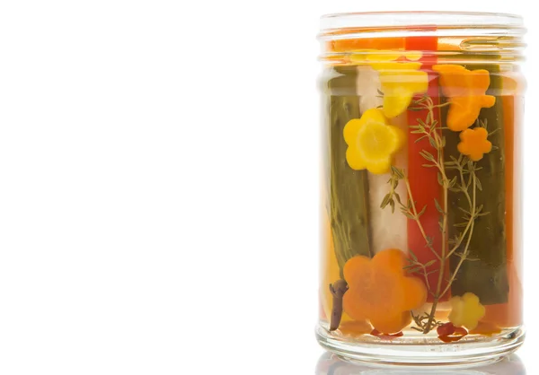 Pickled vegetables mix in jar — Stock Photo, Image