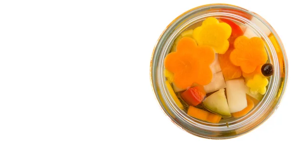 Pickled vegetables mix in jar — Stock Photo, Image