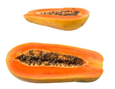 Beyaz arka plan üzerinde papaya meyve kesme