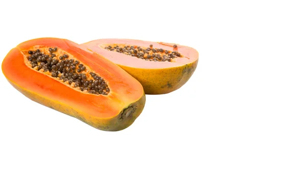 Papaya Gyümölcs Elvágták Fehér Háttér — Stock Fotó