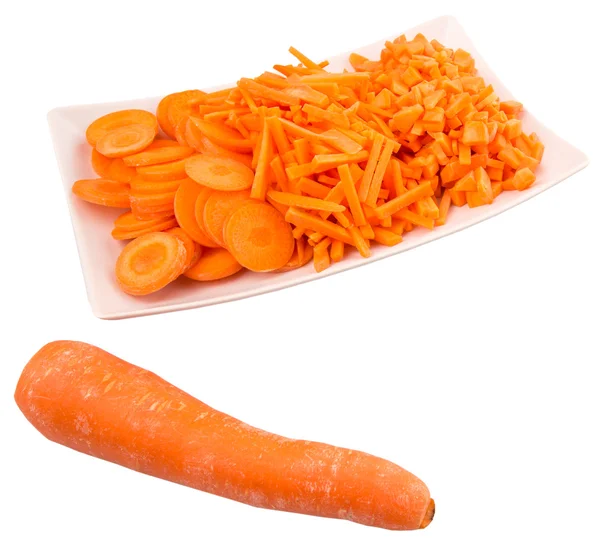 Différents Styles Carottes Hachées Dans Une Assiette — Photo