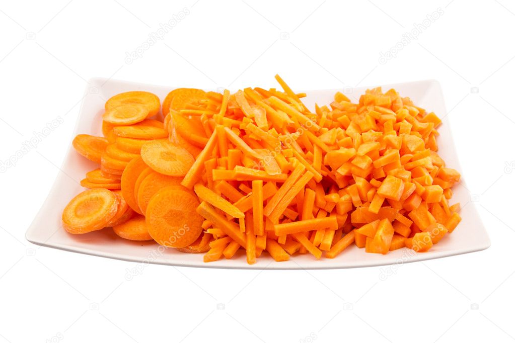 Different style of chopped carrots in a plate