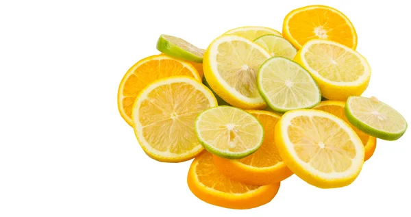 Lime Lemon Orange Layer Slices White Background — Stock Photo, Image