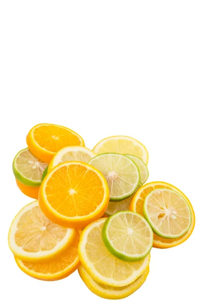 Lime Lemon Orange Layer Slices White Background — Stock Photo, Image