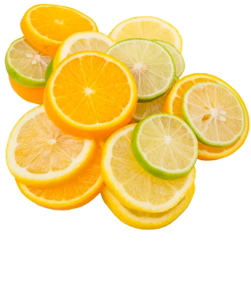 Lime Lemon Orange Layer Slices White Background — Stock Photo, Image