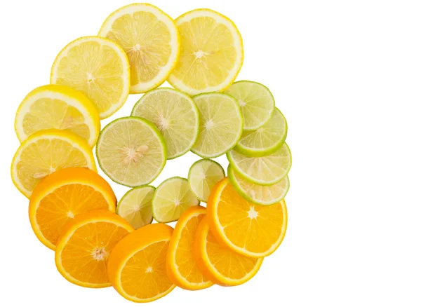 Lime Lemon Orange Layer Slices White Background — Stock Photo, Image