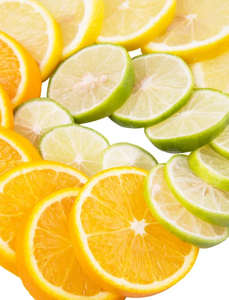 Lime Lemon Orange Layer Slices White Background — Stock Photo, Image