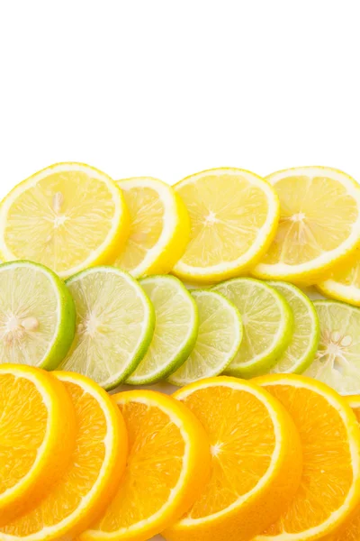 Lime Lemon Orange Layer Slices White Background — Stock Photo, Image