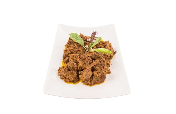 Das Rindfleisch Rendang Ein Beliebtes Traditionelles Malaiisches Gericht Auf Weißem — Stockfoto