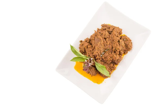 Das Rindfleisch Rendang Ein Beliebtes Traditionelles Malaiisches Gericht Auf Weißem — Stockfoto
