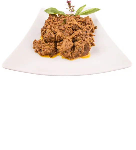 Das Rindfleisch Rendang Ein Beliebtes Traditionelles Malaiisches Gericht Auf Weißem — Stockfoto