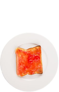 çilek reçeli beyaz plaka ile tost ekmeği