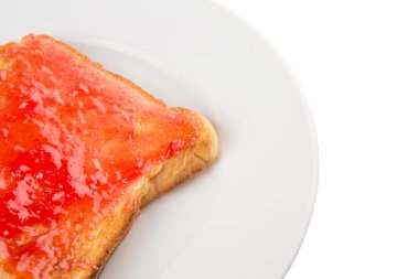 çilek reçeli beyaz plaka ile tost ekmeği