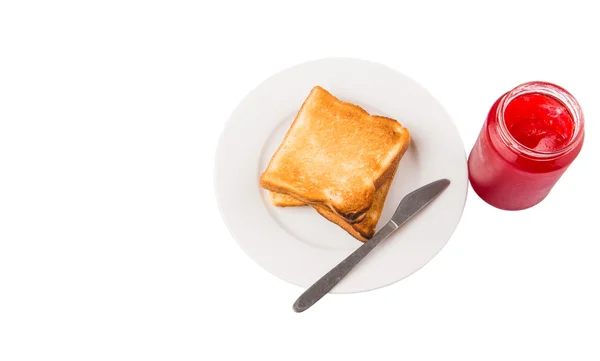 Çilek reçeli ve ekmek tost — Stok fotoğraf