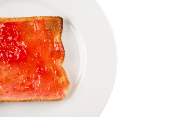 Bread Toast Strawberry Jam White Plate — Stock Photo, Image