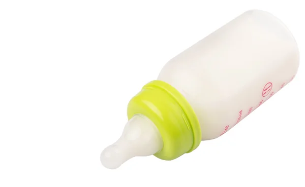 Beyaz Zemin Üzerinde Bir Biberon Süt — Stok fotoğraf