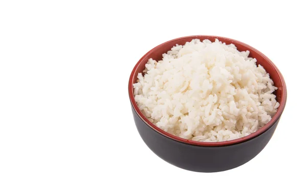 Eine Schüssel Mit Gekochtem Reis Vor Weißem Hintergrund — Stockfoto