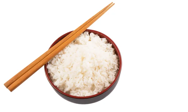 Bowl Rice Pair Chopstick White Background — Stock Photo, Image