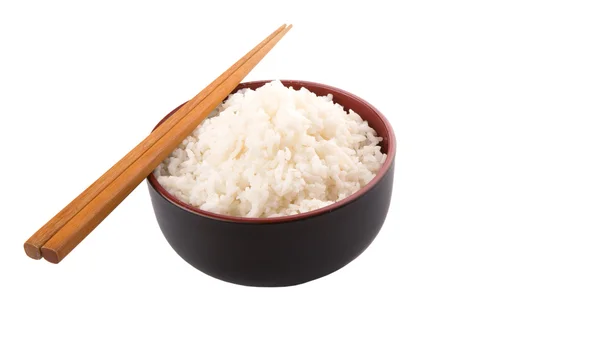 Bowl Rice Pair Chopstick White Background — Stock Photo, Image