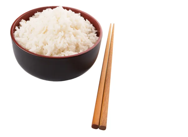 Miskę Ryżu Parę Chopstick Białym Tle — Zdjęcie stockowe