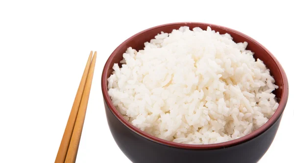 Bowl Rice Pair Chopstick White Background — Stock Photo, Image