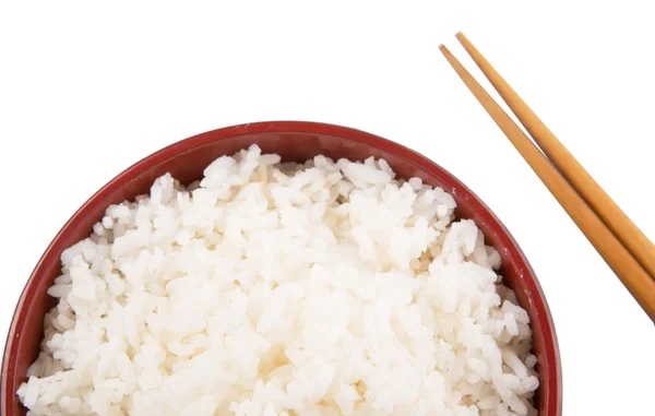 Bowl Rice Pair Chopstick White Background — Stock Photo, Image