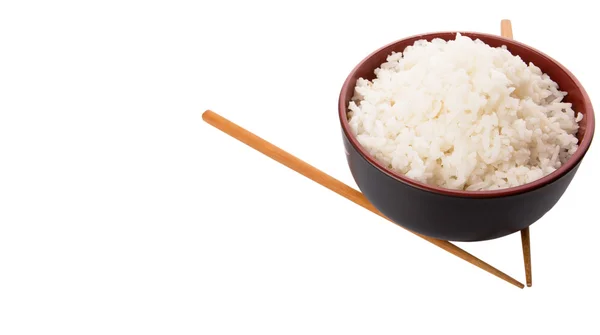 Miskę Ryżu Parę Chopstick Białym Tle — Zdjęcie stockowe