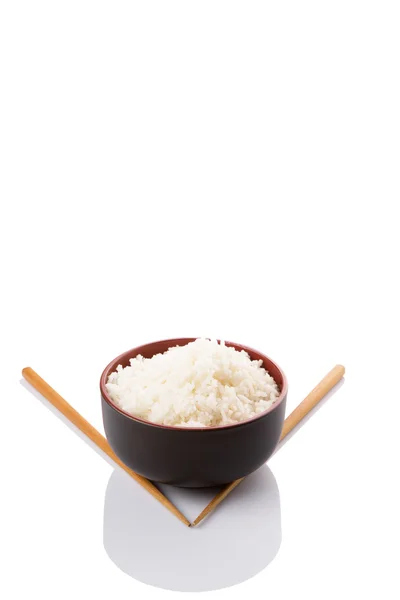 Bowl Rice Pair Chopstick White Background — Stock Photo, Image