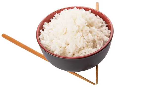 Bowl Rice Pair Chopstick White Background — Stock Photo, Image