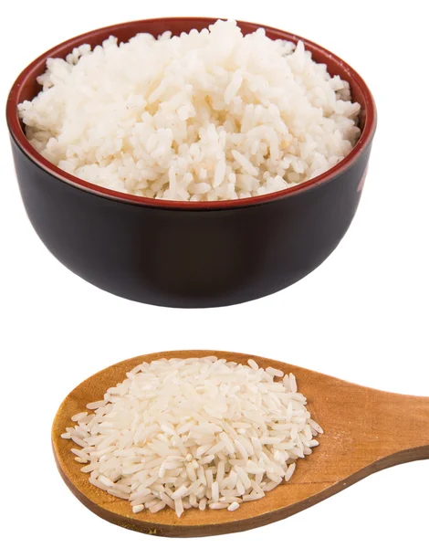 Çiğ ve pişmiş pirinç — Stok fotoğraf