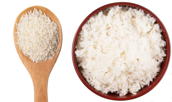 Raw Cooked Rice White Background — Stock Photo, Image