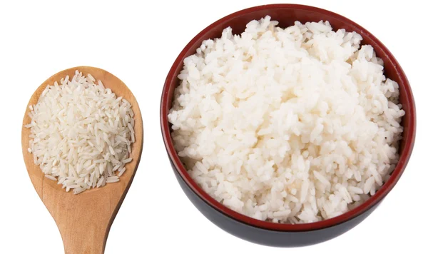 Raaka Keitetty Riisi Valkoisella Pohjalla — kuvapankkivalokuva