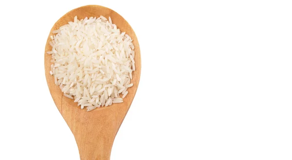 Raw And Uncooked Rice On Wooden Spoon — Stock Photo, Image