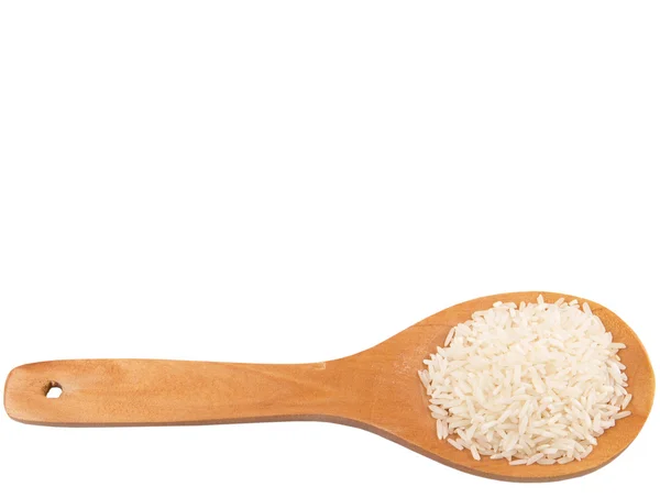 Raw Uncooked Rice Wooden Spoon White Background — Stock Photo, Image