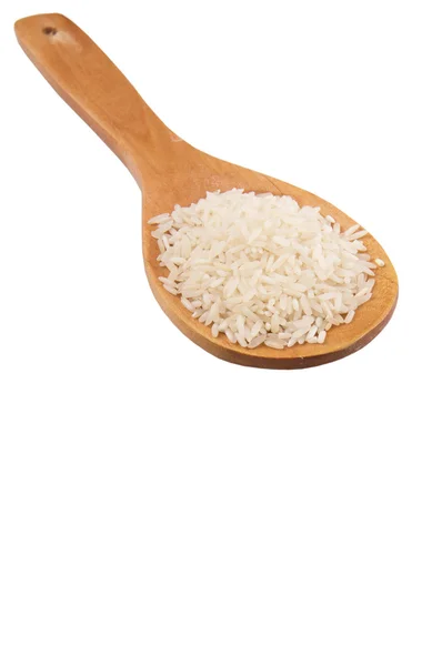 Raw And Uncooked Rice On Wooden Spoon — Stock Photo, Image