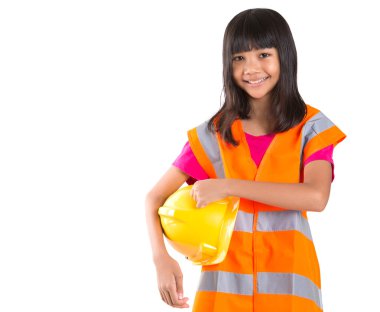 reflektif yelek ve kask preteen genç Asyalı kız