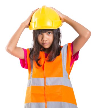 reflektif yelek ve kask preteen genç Asyalı kız
