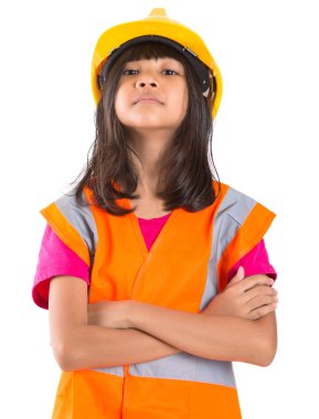 reflektif yelek ve kask preteen genç Asyalı kız