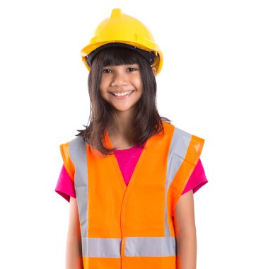 reflektif yelek ve kask preteen genç Asyalı kız